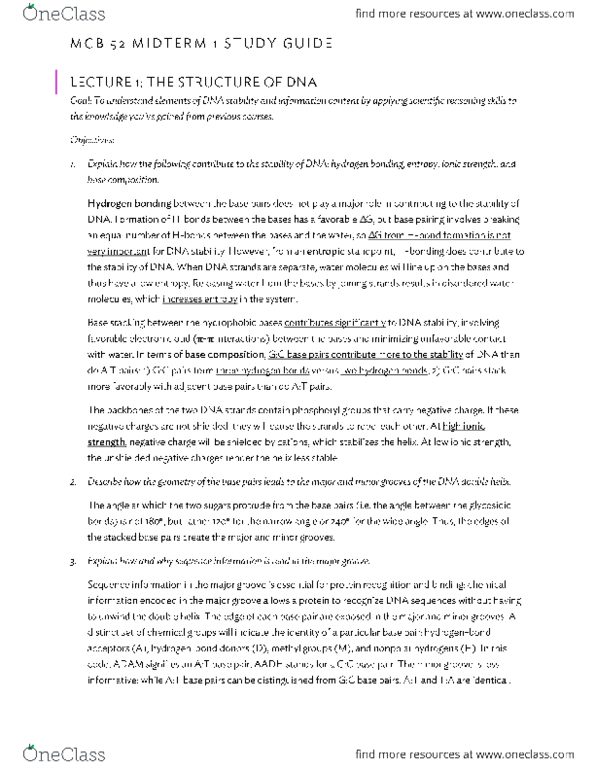 Molecular and Cellular Biology MCB 52 Midterm MCB 52 Midterm 1 Study