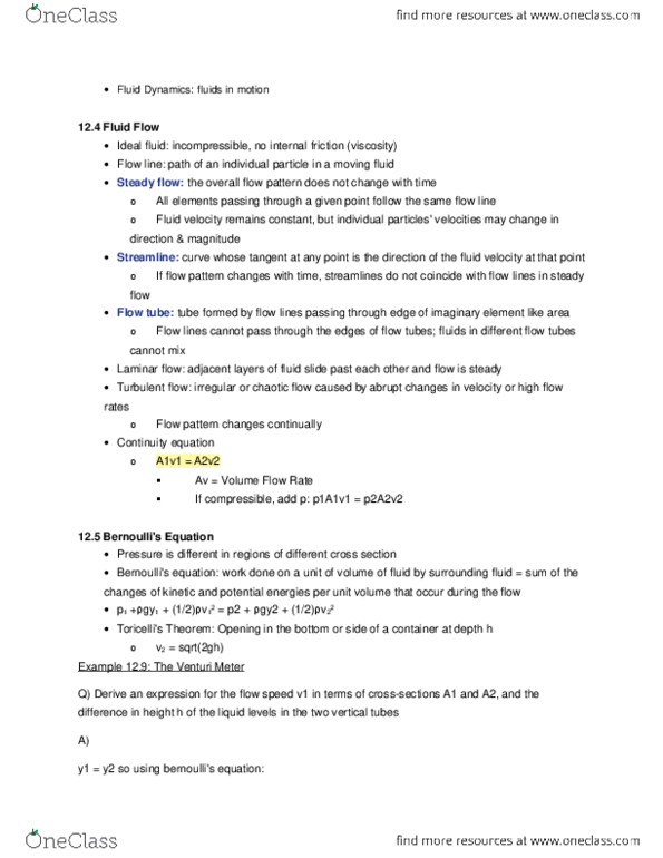 PHY 1122 Chapter Notes -Volumetric Flow Rate, Laminar Flow, Imaginary Element thumbnail