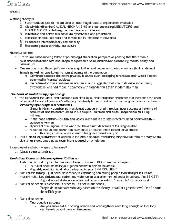 PSYC 3402 Lecture Notes - Life History Theory, Antisocial Personality Disorder, Twin Study thumbnail