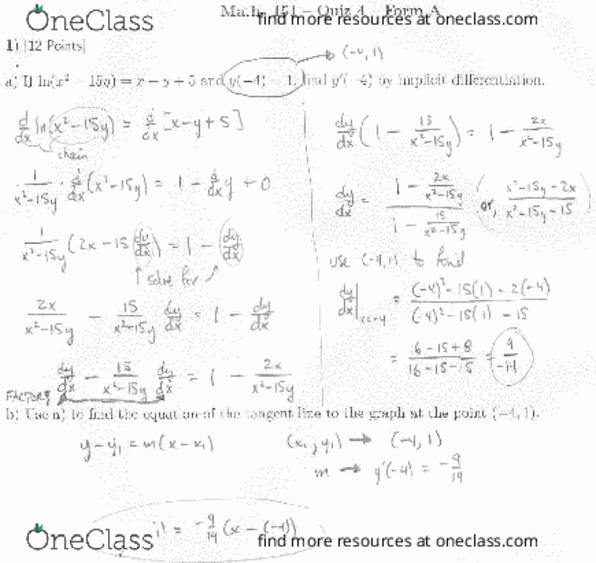 MATH 1151 Midterm: MATH 151 OSU M151 Q4 Sp10 Sol - OneClass