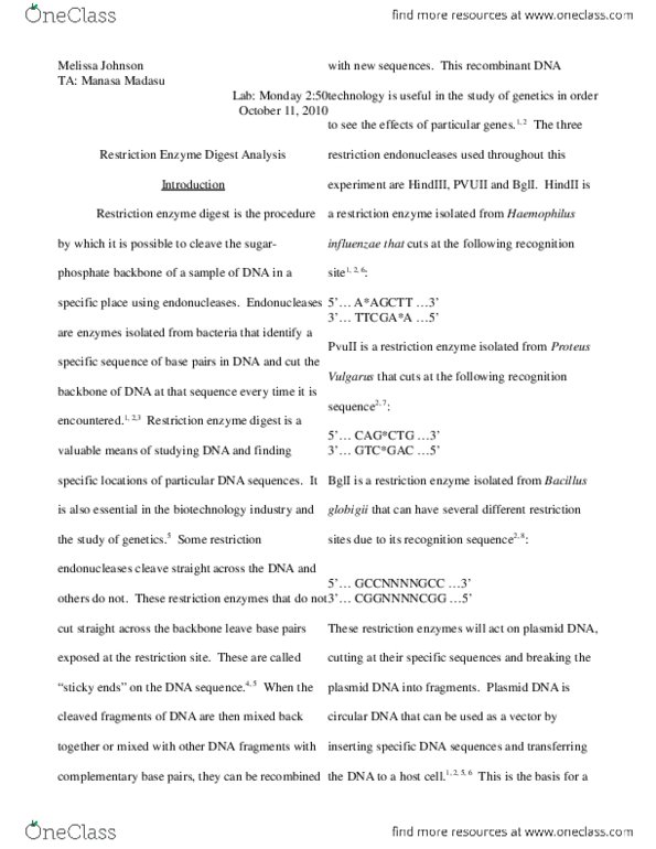 BIOL 2324 Lecture Notes - Dithiothreitol, Hindiii, Sodium Chloride thumbnail