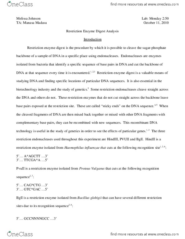 BIOL 2324 Lecture Notes - Electrophoresis thumbnail