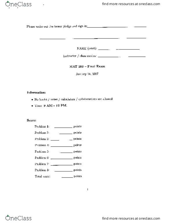 Math 203 Princeton 203sfinal Exam 07 08 Oneclass