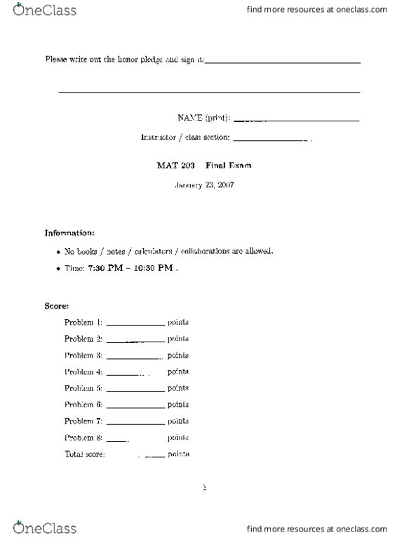 Math 203 Princeton 203sfinal Exam 07 08 Oneclass