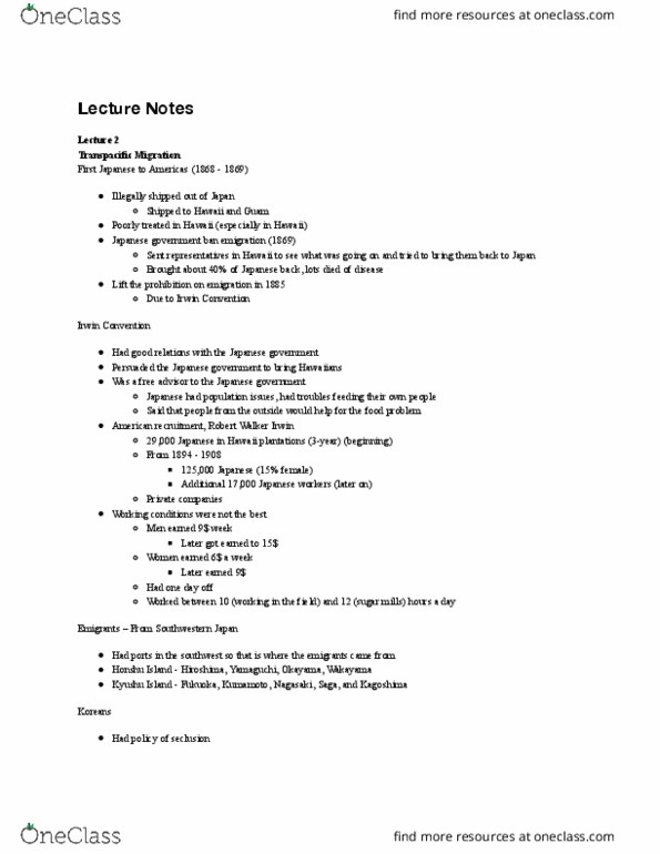 ASIAN 422 Lecture Notes - Lecture 2: Honshu, Kyushu, Immigration Law thumbnail