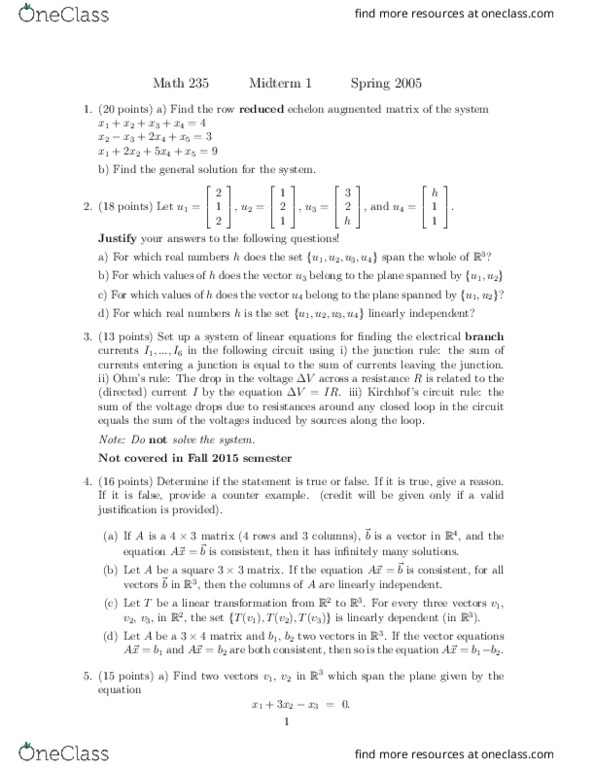 MATH 235 Midterm: MATH 235 UMass Amherst Midterm1-spring05-compressed ...