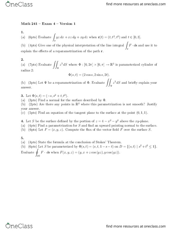 MATH 241 Midterm MATH 241 UIUC Math241_Spring08_Exam4 OneClass