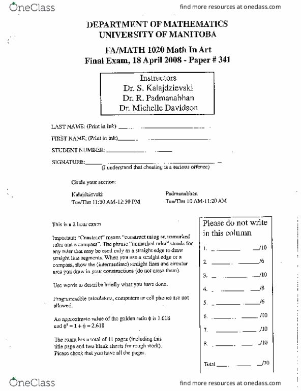 Math 1020 final math1020 2008 final exam spring oneclass