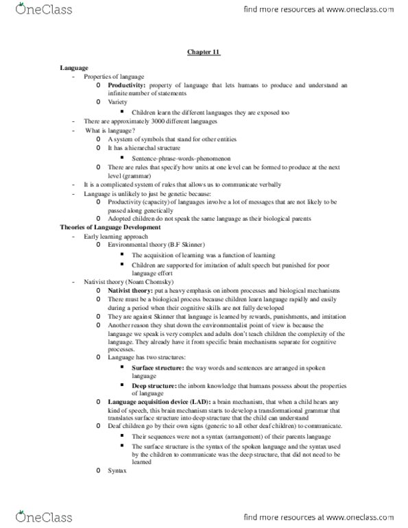 PSY 2105 Chapter Notes - Chapter 11: Phoneme thumbnail