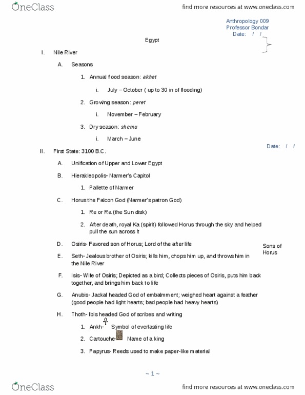 ANTH 009 Lecture Notes - First Intermediate Period Of Egypt, Ostracon, Ptolemy V Epiphanes thumbnail