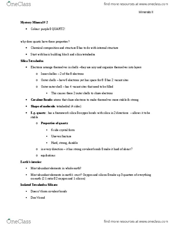 ERS120H5 Lecture Notes - Lecture 6: Covalent Bond, Microcline, Feldspar thumbnail