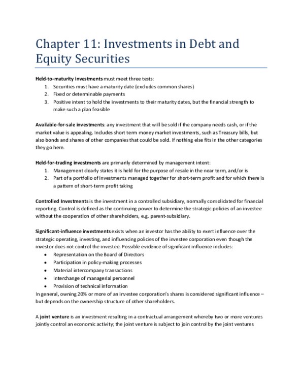 ACTG 3110 Chapter : ACTG 3110 - Investments in Debt and Equity Securities thumbnail