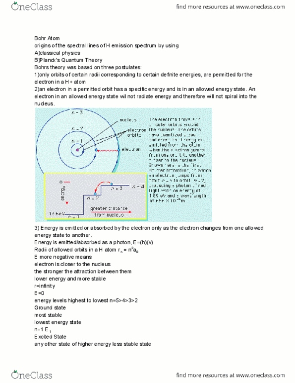 CHE 2A Lecture Notes - Bohr Model, Emission Spectrum, Photon thumbnail