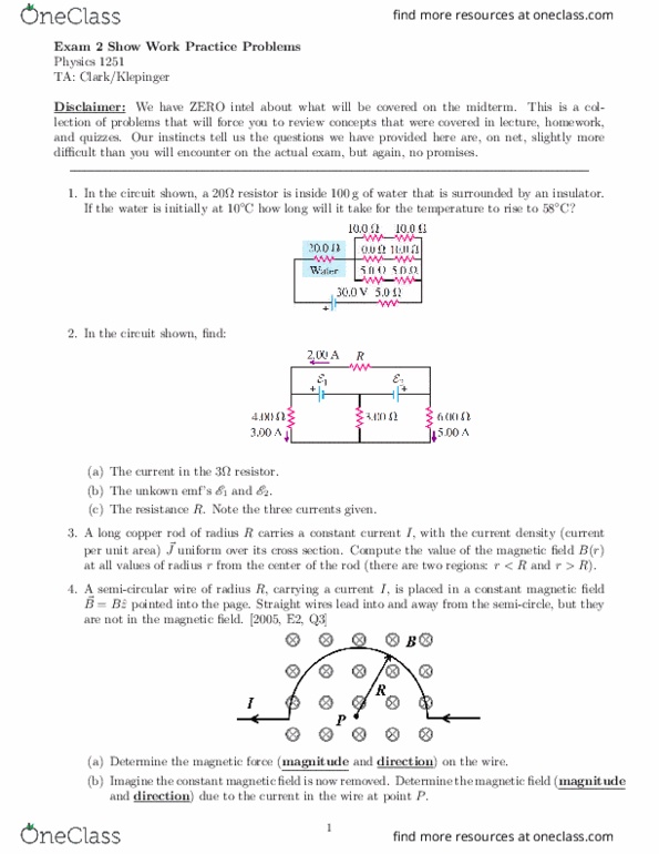 PHYSICS 1251 Midterm: Physics 1251 Exam-2-Show-Work-Practice-Problems ...