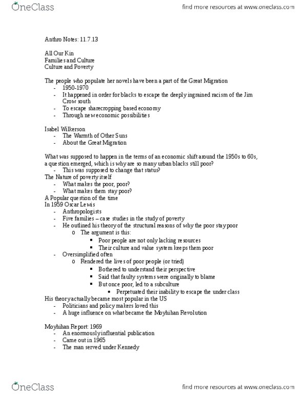 CAS AN 101 Lecture Notes - Isabel Wilkerson, Oscar Lewis, Sharecropping thumbnail