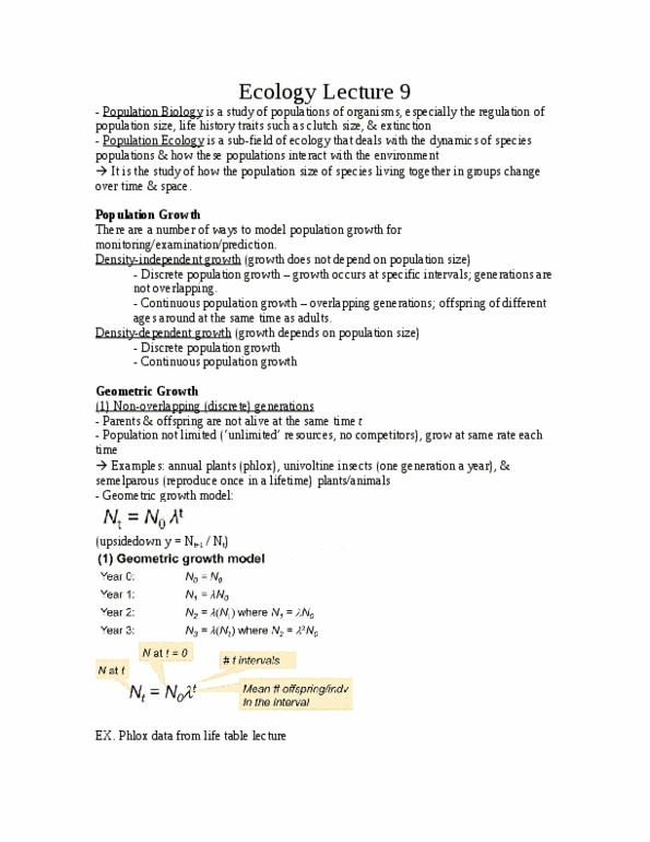 BIOL 2060 Lecture Notes - Lecture 9: Voltinism, Semelparity And Iteroparity, Plants And Animals thumbnail