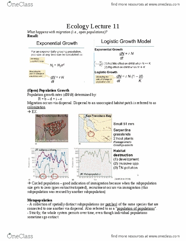 BIOL 2060 Lecture Notes - Lecture 11: Metapopulation, Epizootic, Brood Parasite thumbnail