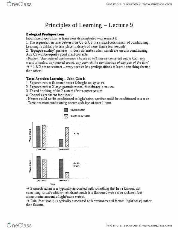 PSYC 2330 Lecture Notes - Lecture 9: Conditioned Taste Aversion, Gastrointestinal Disease, Radiography thumbnail