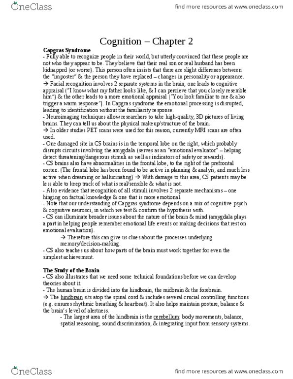 PSYC 2650 Chapter Notes - Chapter 2: Transcranial Magnetic Stimulation, Capgras Delusion, Frontal Lobe thumbnail