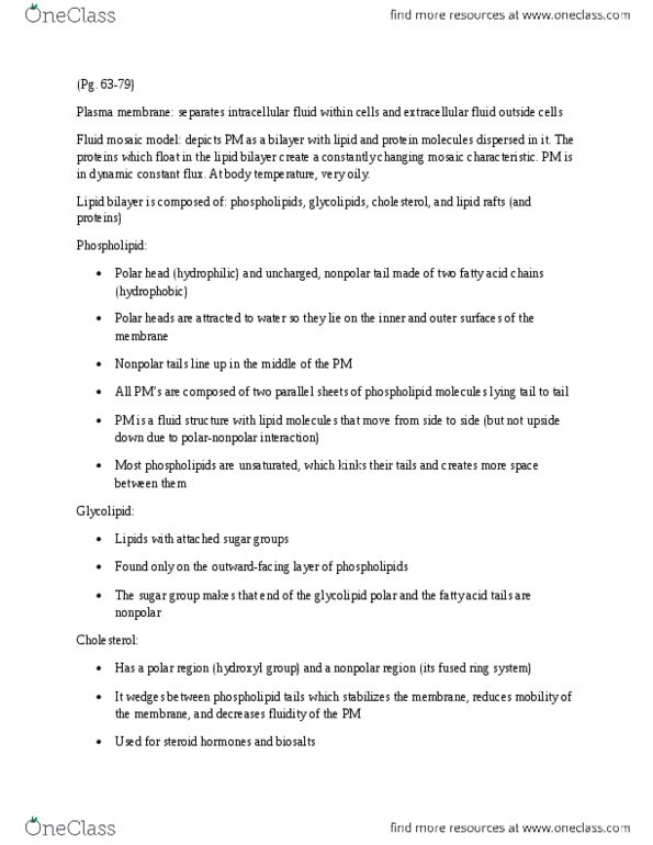 ANP 1105 Chapter Notes - Chapter 3: Membrane Transport, Lipid Bilayer, Lipid Raft thumbnail