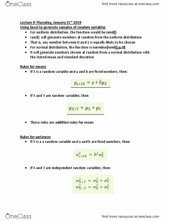 BUEC 232 Lecture Notes - Lecture 9: Random Variable, Standard Deviation cover image