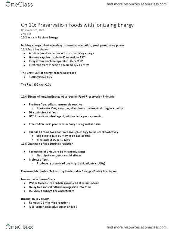 FNH 200 Chapter Notes - Chapter 10: Electronvolt, Irradiation, Lipid Peroxidation thumbnail