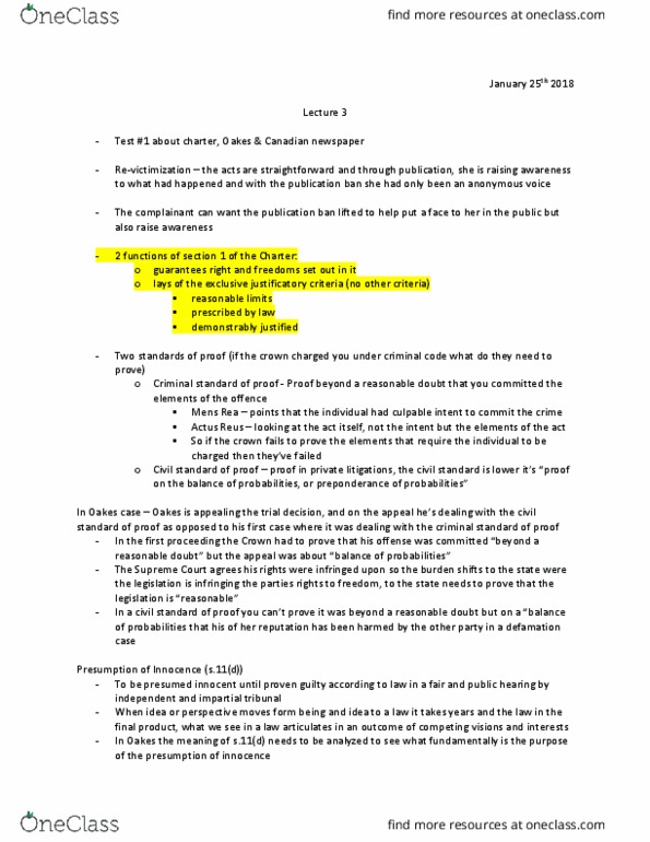 CMN 3105 Lecture Notes - Lecture 3: Actus Reus, Publication Ban, Reverse Onus thumbnail