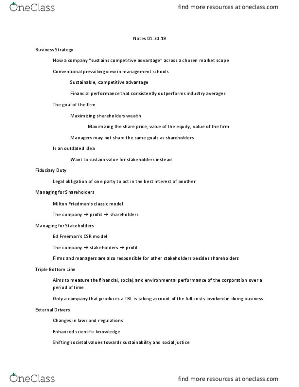 MIS 302F Lecture Notes - Lecture 2: Triple Bottom Line, Fiduciary, Law Of Obligations thumbnail