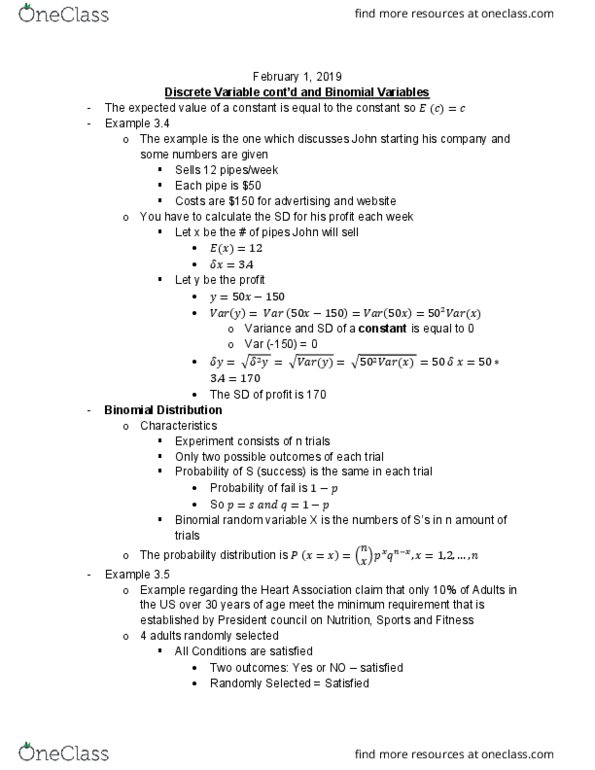 STAT 213 Lecture Notes - Lecture 10: Binomial Distribution, Minitab cover image