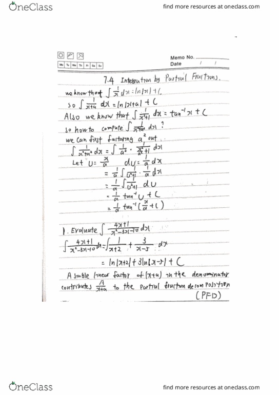 MATH 1132Q Lecture 2: Math 1132Q-030 Lecture 2 7.4 Integration by Partial Fractions cover image