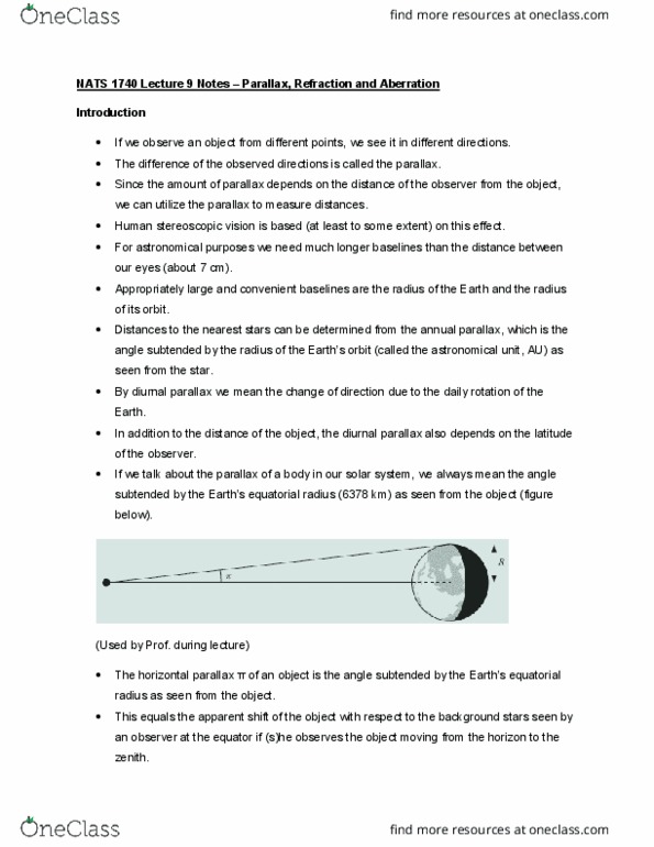 NATS 1740 Lecture Notes - Lecture 9: Parallax, Horizontal Coordinate System, Stereopsis thumbnail