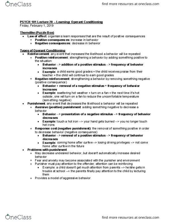 PSYCH 101 Lecture 20: Learning – Operant Conditioning thumbnail