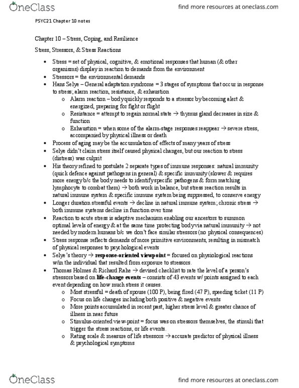 PSYC21H3 Lecture Notes - Lecture 10: Thymus, Hans Selye, Rating Scale thumbnail
