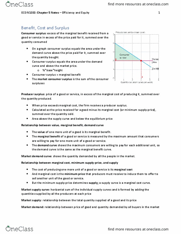 ECON 1000 Chapter Notes - Chapter 5: Economic Surplus, Demand Curve, Marginal Utility thumbnail