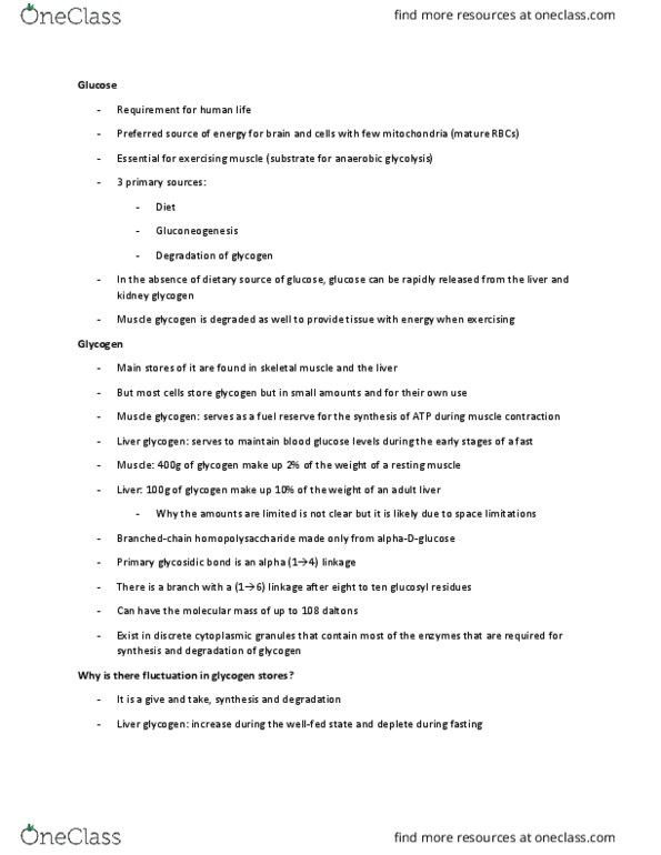 HLSC 2110U Lecture Notes - Lecture 7: Glucose, Anaerobic Glycolysis, Skeletal Muscle thumbnail