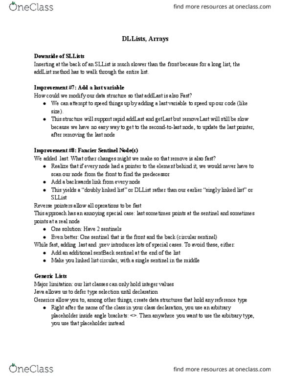 COMPSCI 61B Lecture 5: DLLists, Arrays thumbnail