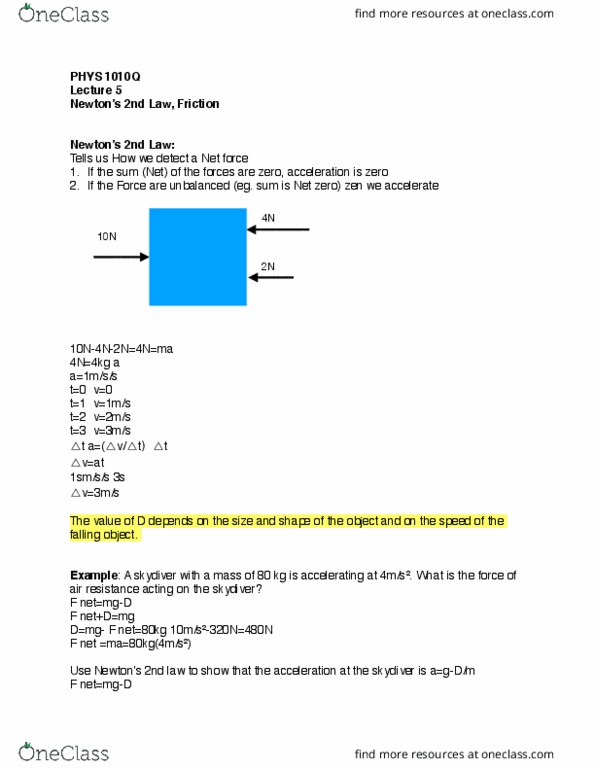 PHYS 1010Q Lecture Notes - Lecture 5: Parachuting, Vtt Technical Research Centre Of Finland, Net Force thumbnail