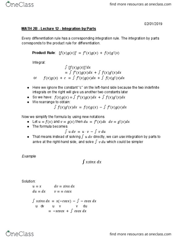 MATH 2B Lecture Notes - Lecture 12: Product Rule thumbnail