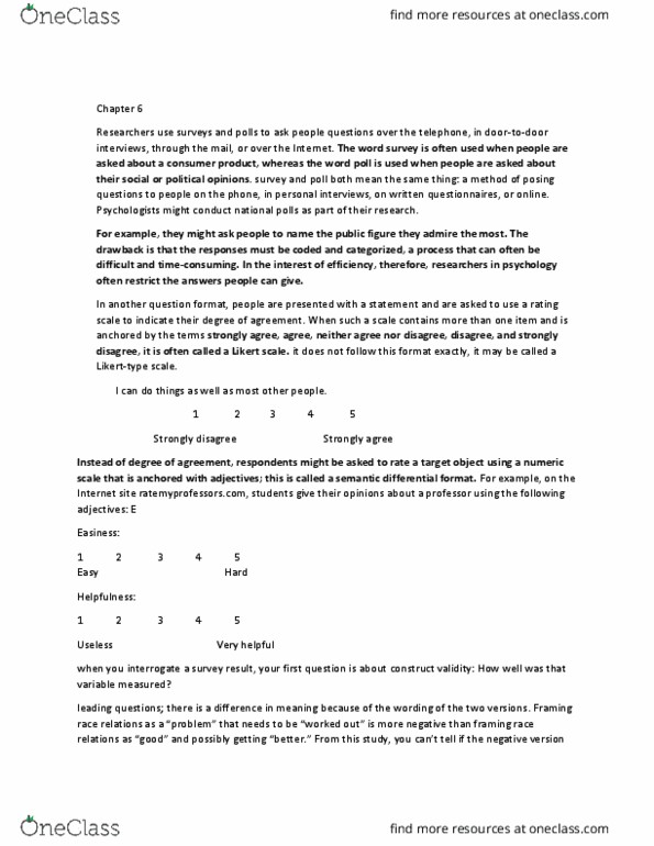 PSYB04H3 Chapter Notes - Chapter 6: Likert Scale, Ratemyprofessors.Com, Semantic Differential thumbnail