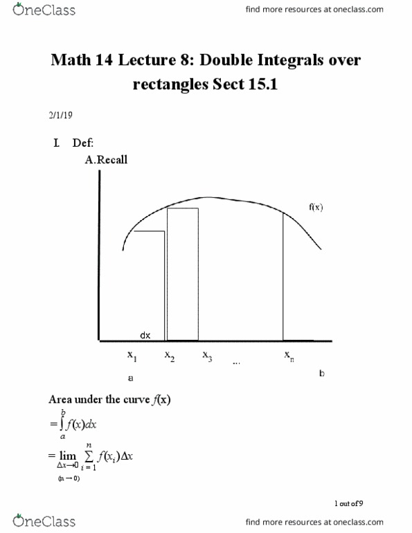 MATH 14 Lecture 8: Math 14 Lecture 8_ Double Integrals over rectangles Sect 15.1 thumbnail