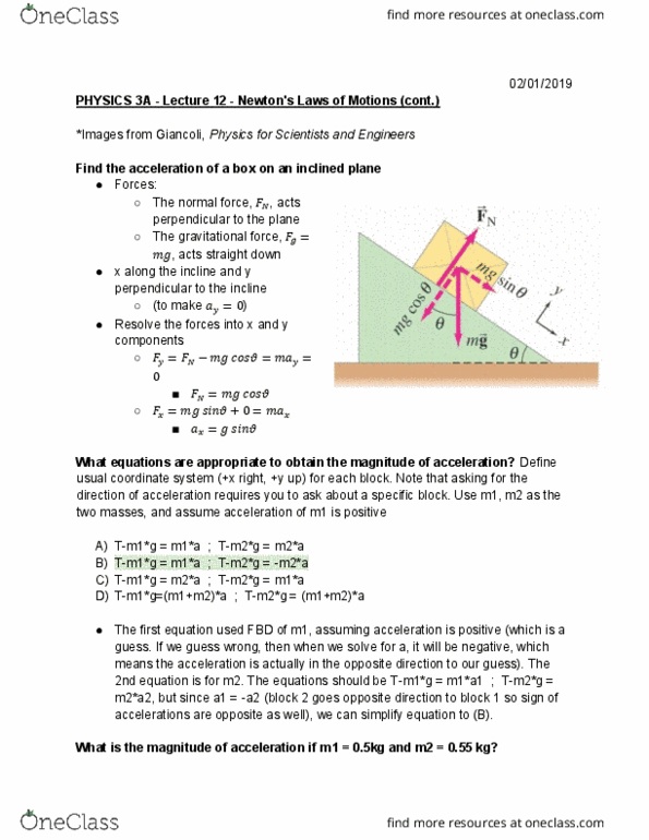 Physics 3a Lecture 12 Newton S Laws Of Motions Cont Oneclass