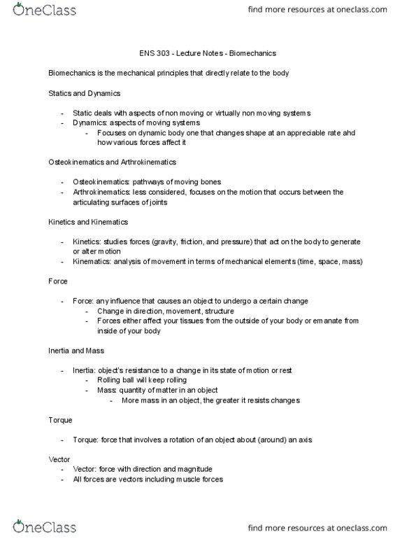 ENS 303 Lecture Notes - Lecture 18: Body Force, Statics, Pectoralis Major Muscle thumbnail