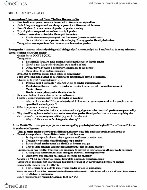 History 2181A/B Lecture Notes - Lecture 8: Grammatical Gender, Hypersexuality, Asexuality thumbnail