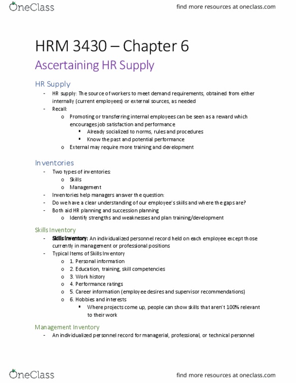 HRM 3430 Chapter 6: Ascertaining HR Supply thumbnail