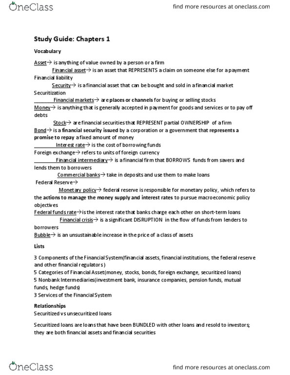 ECON 2035 Chapter Notes - Chapter 1: Financial Intermediary, Securitization, Financial Asset thumbnail