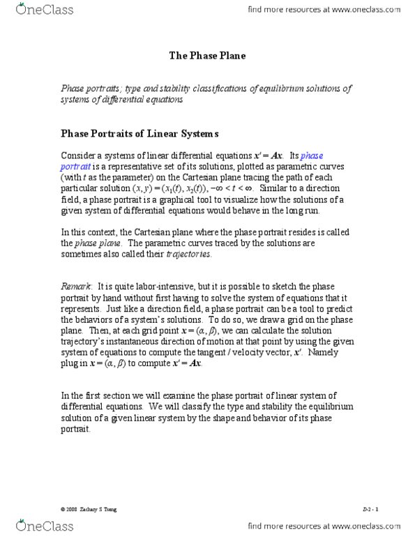MATH 250 Lecture Notes - Phase Portrait, Phase Plane, Cartesian Coordinate System thumbnail