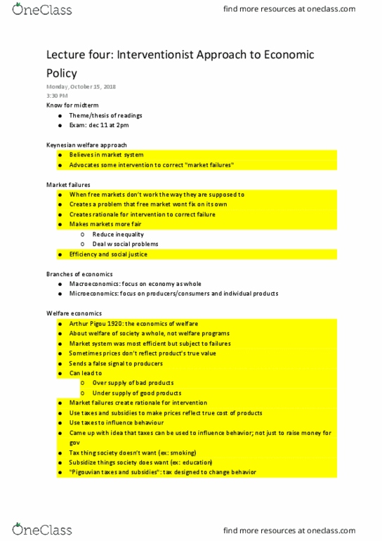 Political Science 2211E Lecture Notes - Lecture 4: Pigovian Tax, Market Failure, Market System thumbnail