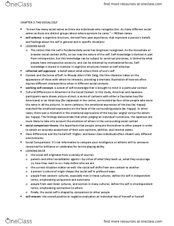 PSYB10H3 Chapter Notes - Chapter 3: Social Comparison Theory, Zelig, Construals thumbnail