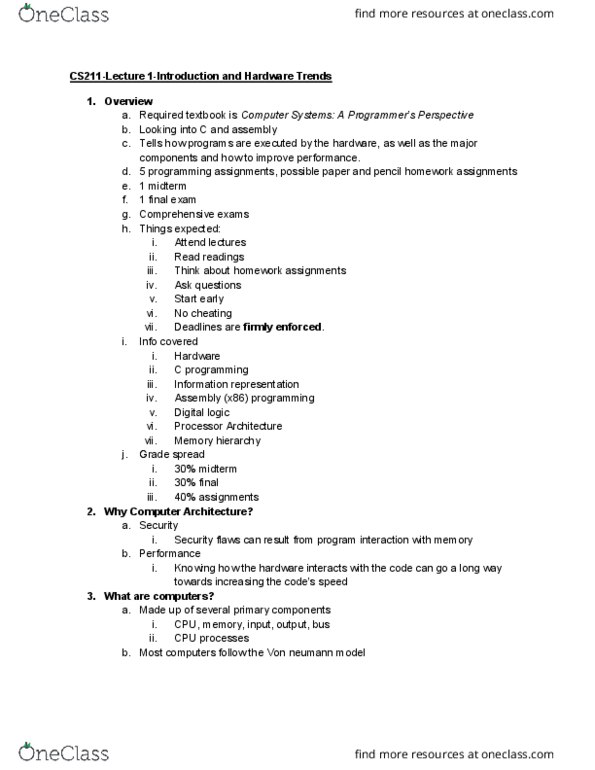 01:198:211 Lecture Notes - Lecture 1: Computer Architecture, Memory Hierarchy, Logic Gate thumbnail