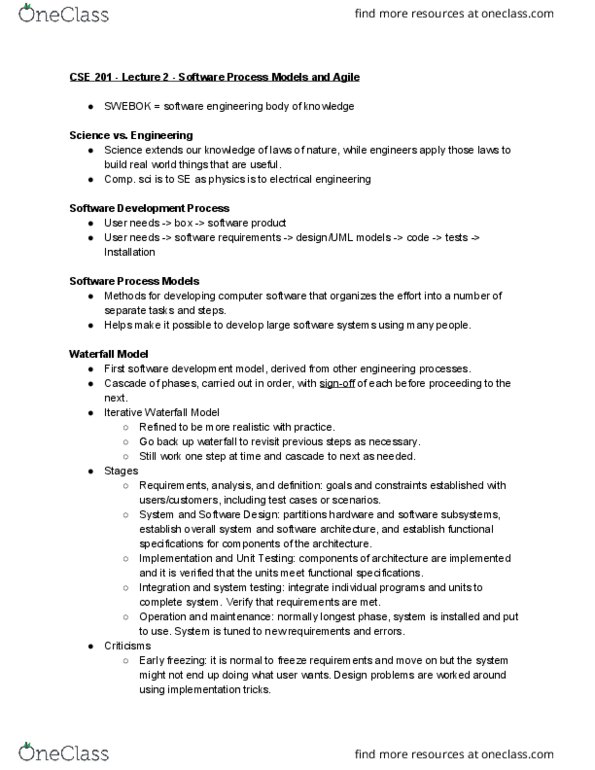 CSE 201 Lecture 2: Software Process Models and Agile thumbnail